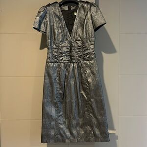 Burberry Dark Silver Metallic Checkered Dress US Size 4
